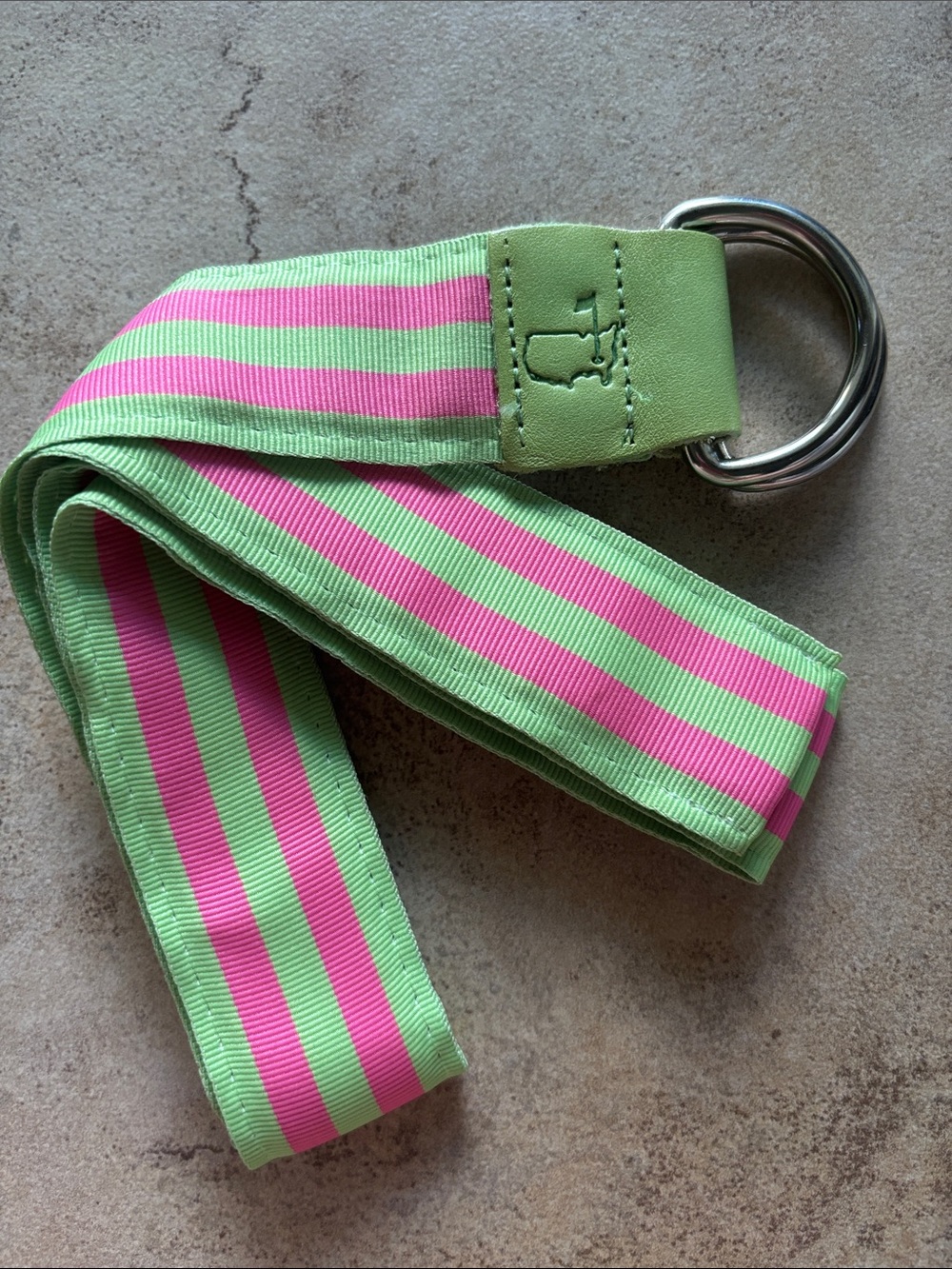 Masters Striped Ribbon D-Ring Belt in Lime Green and Pink
